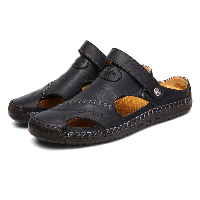 Summer Men's Casual Leather Sandals Slippers Switch Freely Cowhide Breathable Trend Luxury Outdoor Street Beach Shoes Black Brown