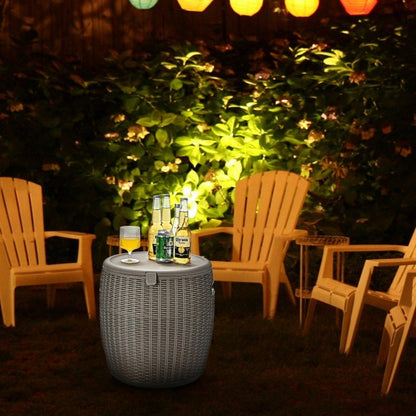 9.5 Gallon 4-in-1 Patio Rattan Cool Bar Cocktail Table Side Table XH