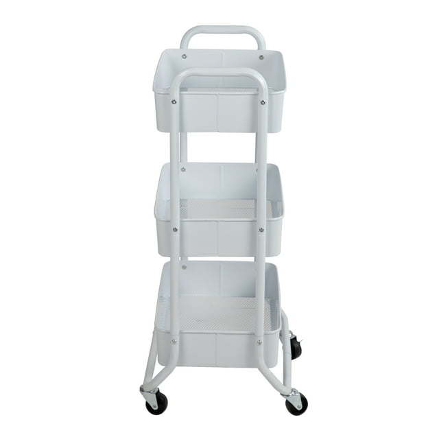 3 Tier Metal Utility Cart Arctic White, Easy Rolling, Indoor, Laundry, Adult and Child