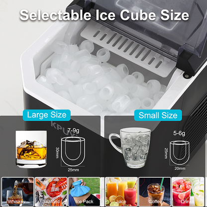 Small portable ice making machine LED display self-cleaning 26 lbs / 24h fast refrigeration, thick foam layer long-acting ice storage, bullets round ice, automatically closed