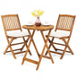 3 Pieces Patio Folding Wooden Bistro Set Cushioned Chair