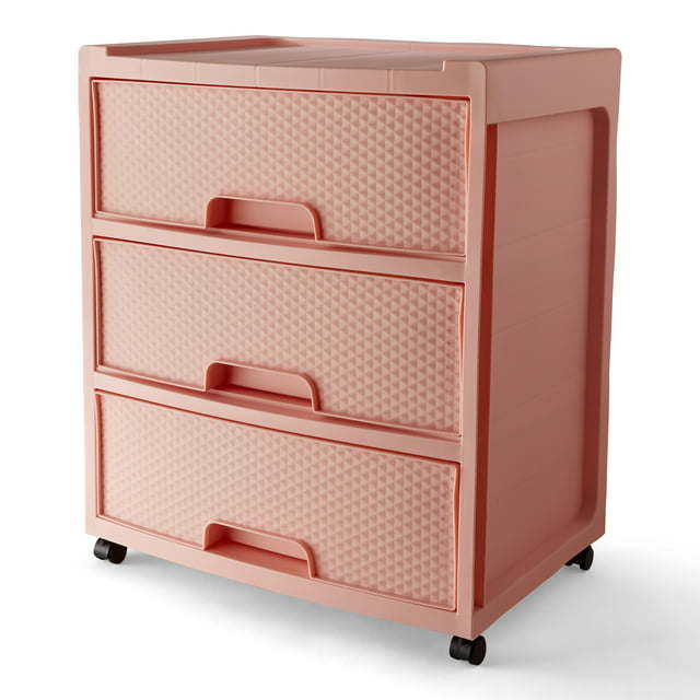 3 Drawer Wide Diamond Plastic Storage Cart