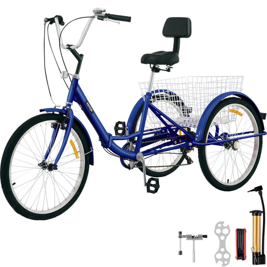 VEVOR Tricycle Adult 24'' Wheels Adult Tricycle 7-Speed 3 Wheel Bikes For Adults Three Wheel Bike For Adults Adult Trike Adult Folding Tricycle Foldable Adult Tricycle 3 Wheel Bike Trike For Adults