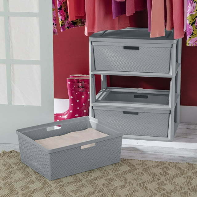 Wide 3 Drawer Cross-Weave Tower Cement