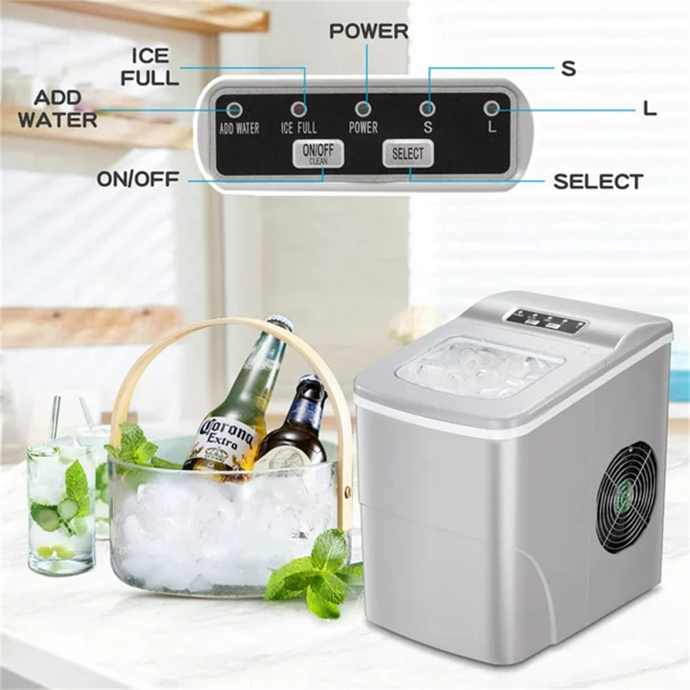 Countertop Ice Maker Machine;  Portable Ice Makers Countertop;  Make 26 lbs Ice in 24 Hrs;  Ice Cube Rready in 6-8 Mins with Ice Scoop&Basket;  Gray;  Red