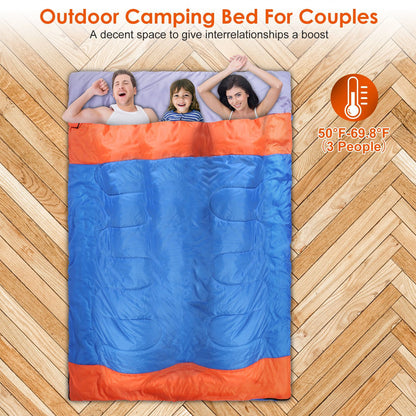 3 People Sleeping Bag for Adult Kids Lightweight Water Resistant Camping Cotton Liner Cold Warm Weather Indoor Outdoor Use 3 Season with Sack for Spring Summer Autumn