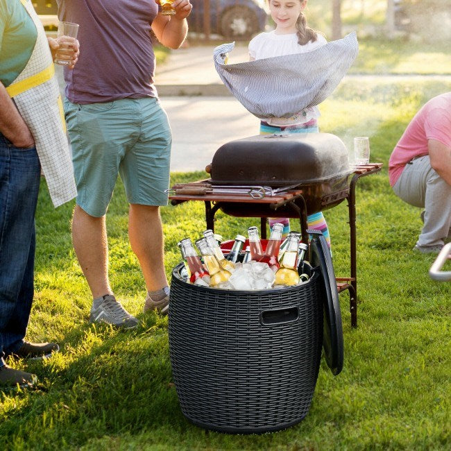 9.5 Gallon 4-in-1 Patio Rattan Cool Bar Cocktail Table Side Table XH