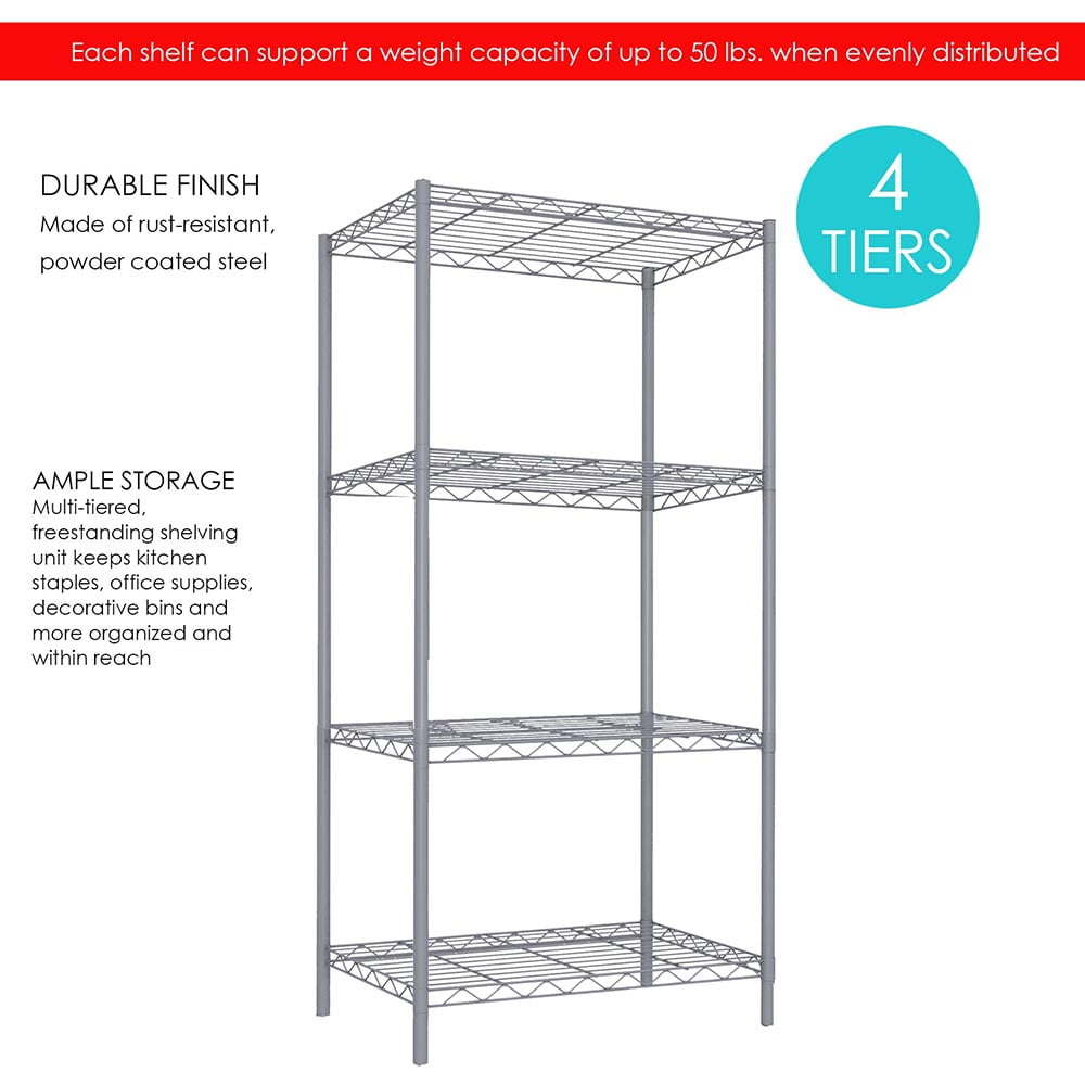 Basics 4-Shelf Narrow Adjustable, Heavy Duty Storage Shelving Unit (250 lbs loading capacity per shelf), Steel Organizer Wire Rack