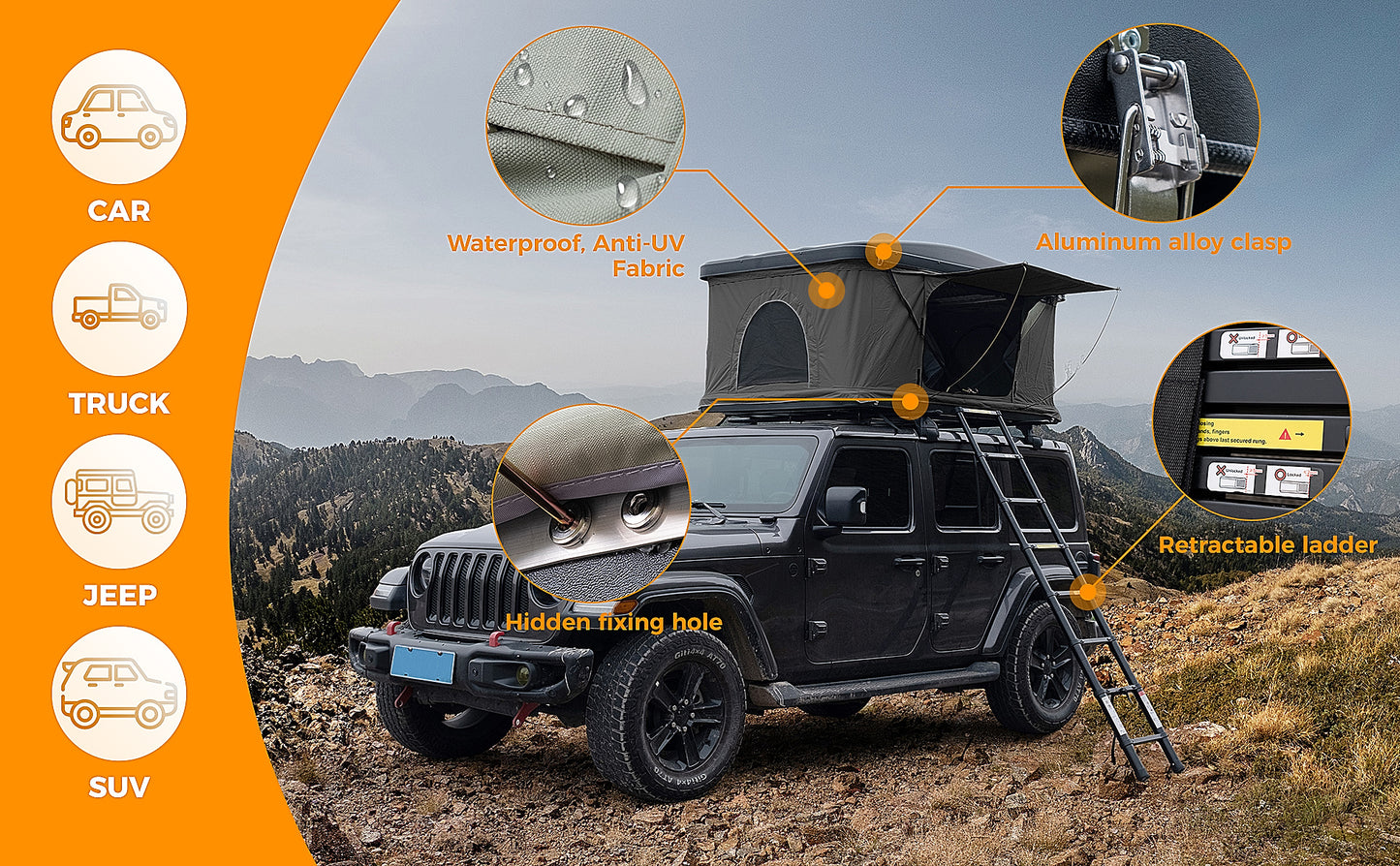 Trustmade Hard Shell Rooftop Tent 2mins Setup 100% Waterproof 50mm Mattress Pick Up Available