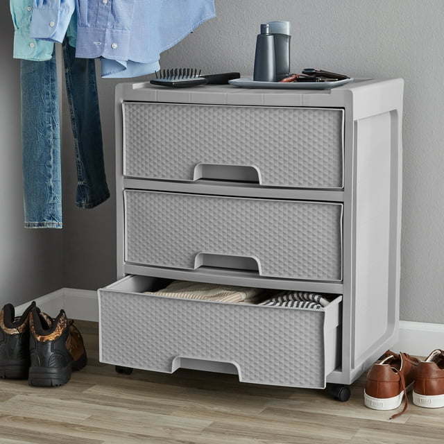 3 Drawer Wide Diamond Plastic Storage Cart