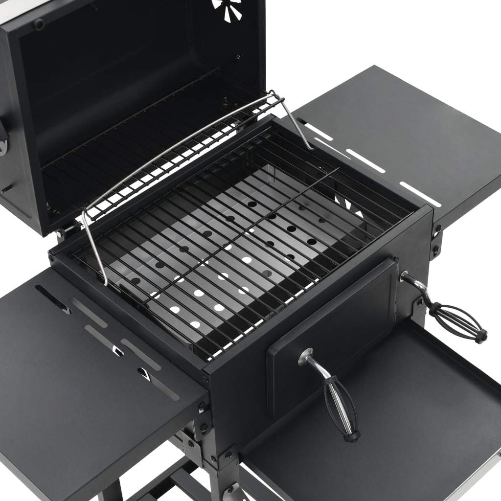 Charcoal-Fueled BBQ Grill with Bottom Shelf Black