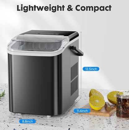 portable ice maker LED display 120W 26 lbs / 24h automatic cleaning, small household, fast refrigeration thick foam layer long effect ice, bullets round ice, automatic closure