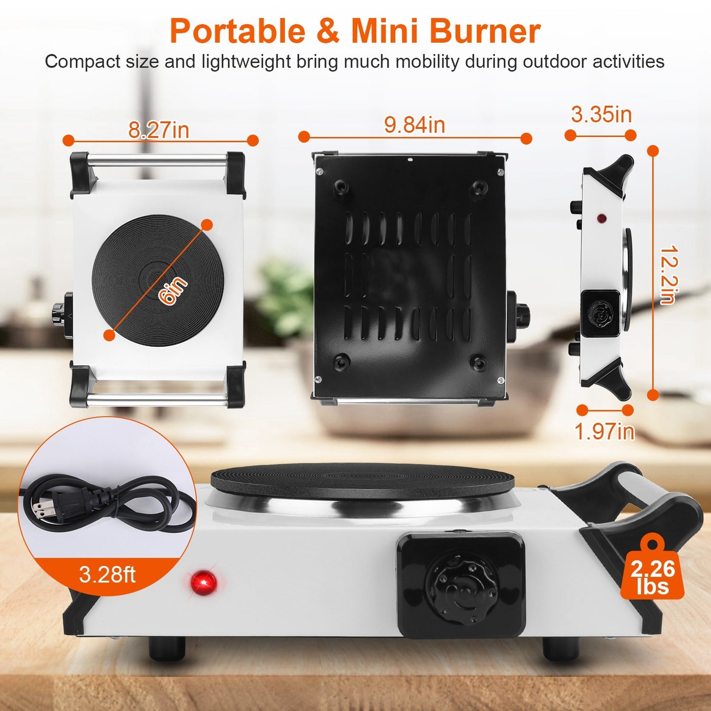 1000W Electric Single Burner Portable Heating Hot Plate Stove Countertop RV Hotplate with 5 Temperature Adjustments Portable Handles