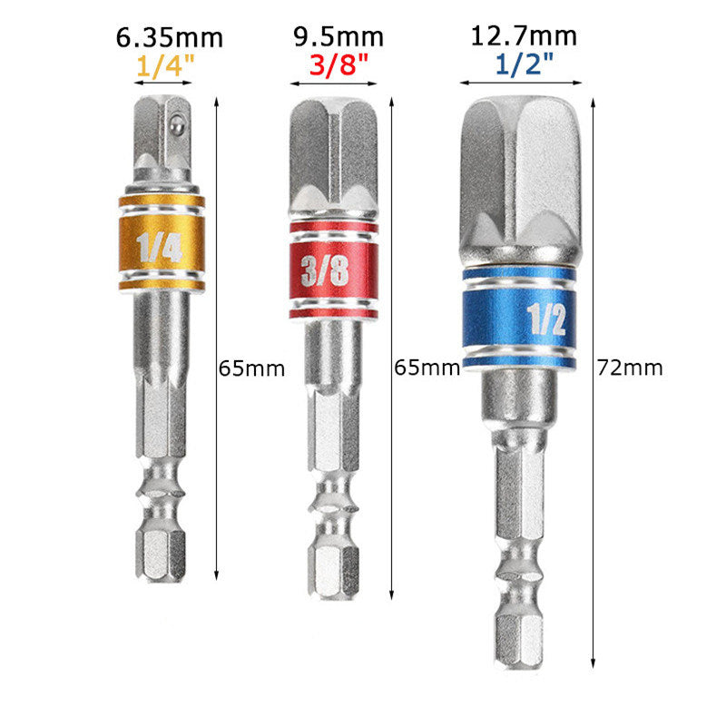 3 Pcs Drill Socket Adapter Impact Drill Extension Drill Bits Bar Socket Adapter 1/4 3/8 1/2 Size Hex Shank Square Head Drill Bit