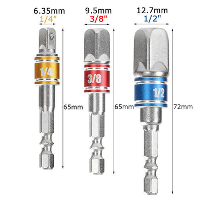 3 Pcs Drill Socket Adapter Impact Drill Extension Drill Bits Bar Socket Adapter 1/4 3/8 1/2 Size Hex Shank Square Head Drill Bit