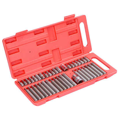 40Pcs Socket Bit Set Hex Torx Spine CRV Combination Bits w/ 3/8"1/2" Drive Free Gloves Case