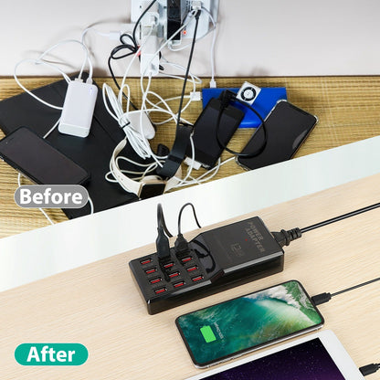 Multi 12 Port USB Charging Station Hub 60W Desktop USB Hub Multiple USB Charger Fast Charge