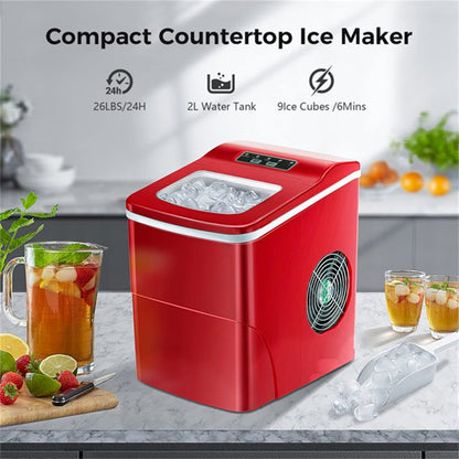 Countertop Ice Maker Machine;  Portable Ice Makers Countertop;  Make 26 lbs Ice in 24 Hrs;  Ice Cube Rready in 6-8 Mins with Ice Scoop&Basket;  Gray;  Red