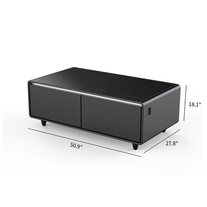 Modern Smart Coffee Table with Built-in Fridge, Bluetooth Speaker, Wireless Charging, Touch Control Panel, Power Socket, USB Interface, Outlet Protection, Atmosphere light