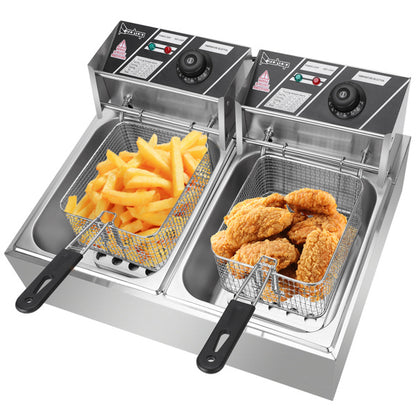 EH82 5000W MAX 110V 12.7QT/12L Stainless Steel Double Cylinder Electric Fryer US Plug