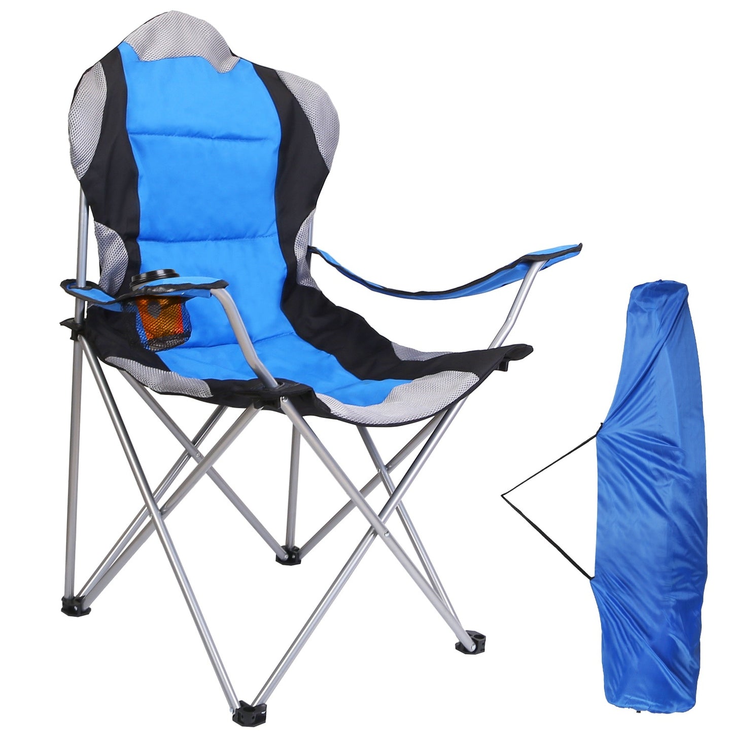 Foldable Camping Chair Heavy Duty Steel Lawn Chair Padded Seat Arm Back Beach Chair 330LBS Max Load with Cup Holder Carry Bag