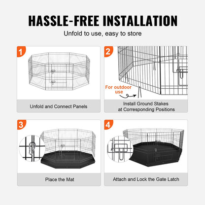 VEVOR Dog Playpen, 8 Panels Foldable Metal Dog Exercise Pen with Bottom Pad, 24" H Pet Fence Puppy Crate Kennel with Ground Stakes, Indoor Outdoor Dog Pen for Small Medium Pets, for Camping, Yard