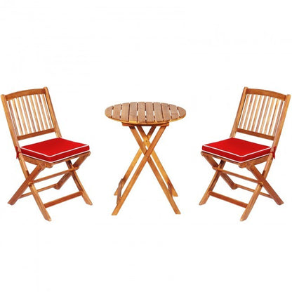 3 Pieces Patio Folding Wooden Bistro Set Cushioned Chair