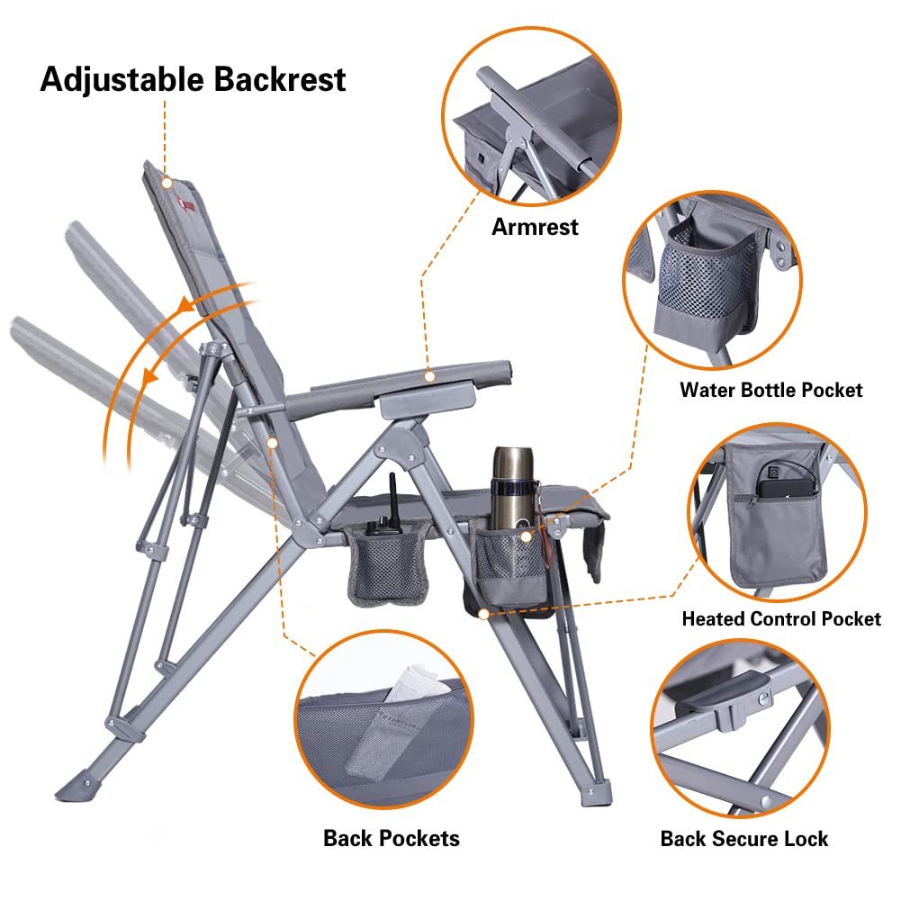 ANTARCTICA GEAR Heated Camping Chair with 12V 16000mAh Battery Pack, Heated Portable Chair, Perfect for Camping, Outdoor Sports, Picnics, and Beach Party, with 5 Pockets