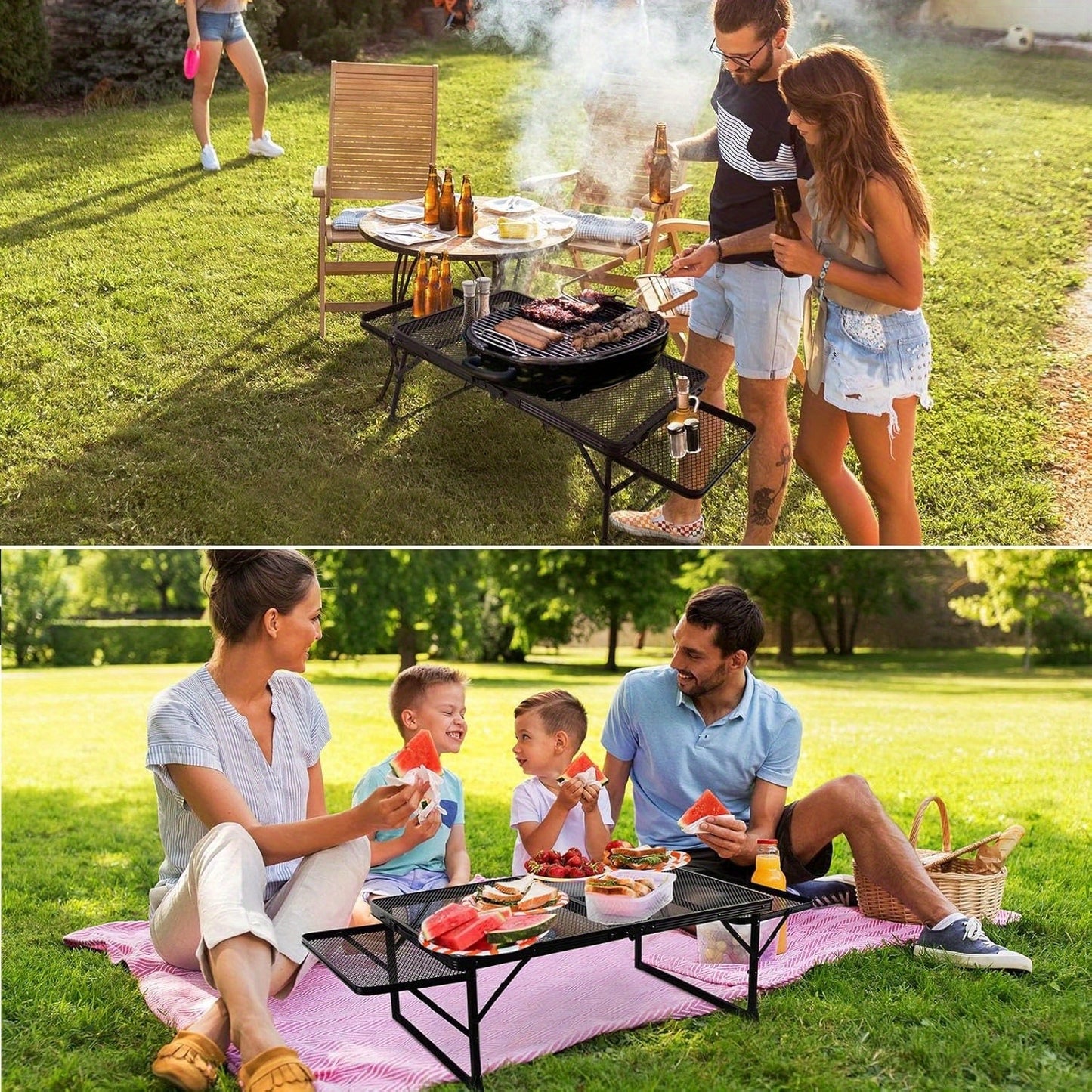 Outdoor Folding Picnic Table Grill Camping Table, 4-6 Person Portable Roll up Aluminum Table, Quick Setup in 1-5 Minutes, for Picnic, Garden, Patio, Dining, BBQ, Party, B