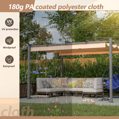 10' x 13' Aluminum Patio Pergola with Retractable Pergola Canopy, Backyard Shade Shelter for Porch, Outdoor Party, Garden, Grill Gazebo, Khaki