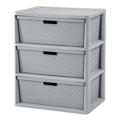 Wide 3 Drawer Cross-Weave Tower Cement