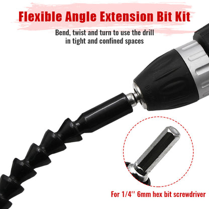 105 Degree Right Angle Drill Attachment and Flexible Angle Extension Bit Kit for Drill or Screwdriver 1/4&quot; Socket Adapter Tools