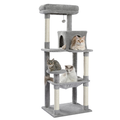 Luxury Cat Tree Cat Tower with Sisal Scratching Post, Cozy Condo, Top Perch, Hammock and Dangling Ball Beige (Minimum Retail Price for US: USD 99.99)