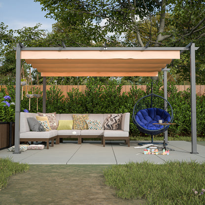 10' x 13' Aluminum Patio Pergola with Retractable Pergola Canopy, Backyard Shade Shelter for Porch, Outdoor Party, Garden, Grill Gazebo, Khaki