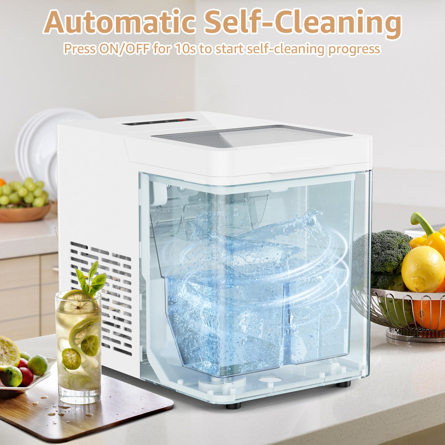 Countertop Ice Maker, 9Pcs/6Mins, 36Lbs/24Hrs, Self-Cleaning Ice Machine with 2 Ice Scoop and Basket, One-Click Operation 2 Sizes of Bullet Ice, Portable Ice Maker for Home/Kitchen/Office/Bar