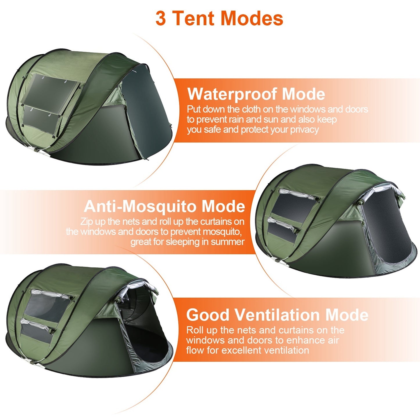 Pop Up Tent Automatic Setup Camping Tent Waterproof Instant Setup Tent with 4 Mosquito Net Windows Carrying Bag for Hiking Climbing Adventure Fishing