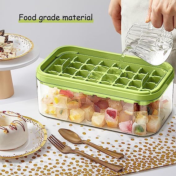 One-button Press Type Ice Mold Box Plastics Ice Cube Maker Ice Tray Mold With Storage Box With Lid Bar Kitchen Accessories