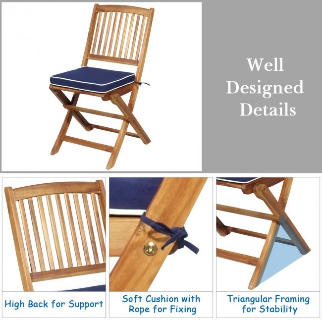 3 Pieces Patio Folding Wooden Bistro Set Cushioned Chair