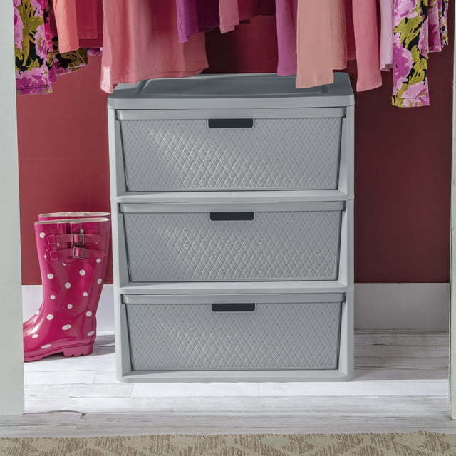 Wide 3 Drawer Cross-Weave Tower Cement