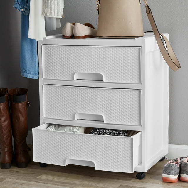 3 Drawer Wide Diamond Plastic Storage Cart