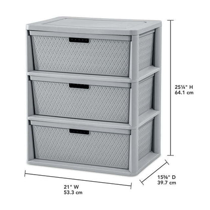 Wide 3 Drawer Cross-Weave Tower Cement